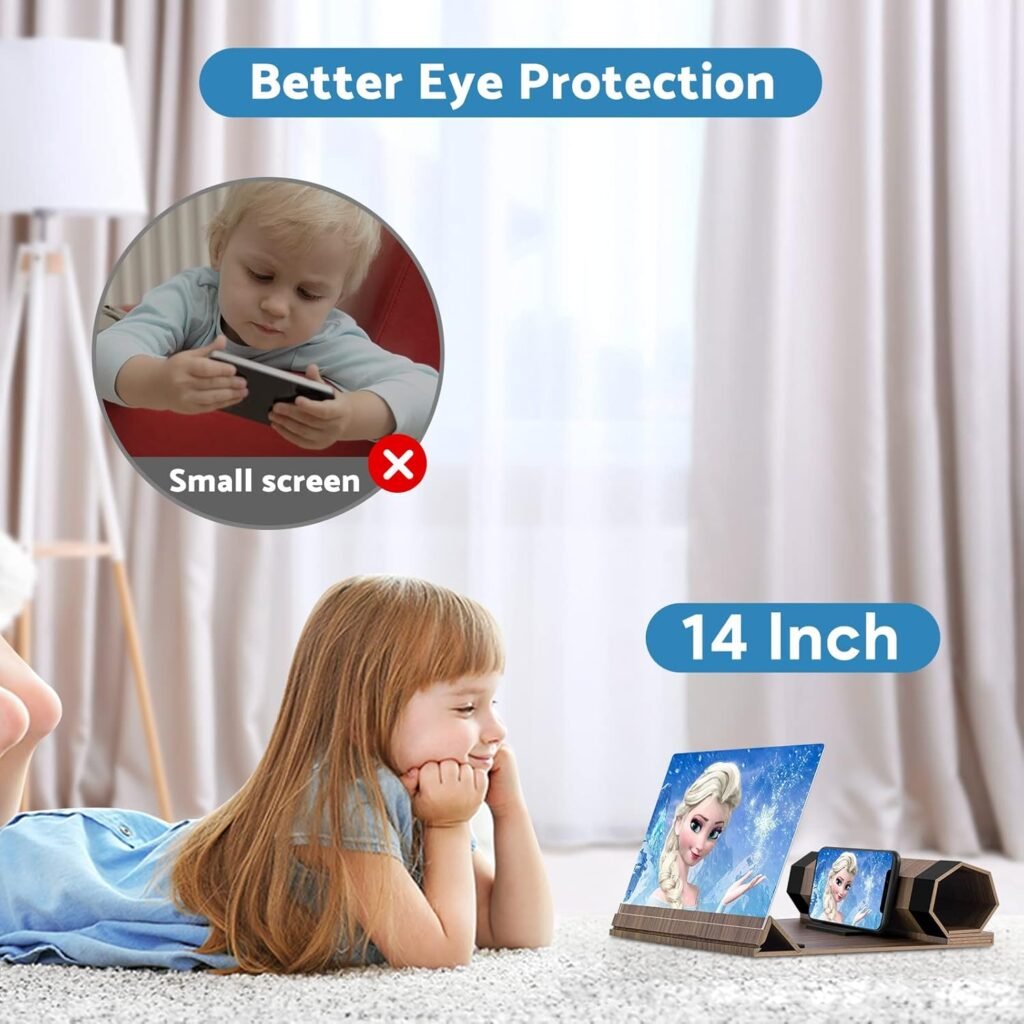 Syscicry 14‘’ Screen Magnifier for Smartphone, Mobile Phone 3D Magnifier Screen Expanders for Movies and Gaming Foldable Phone Stand with Screen Amplifier B1 Beige