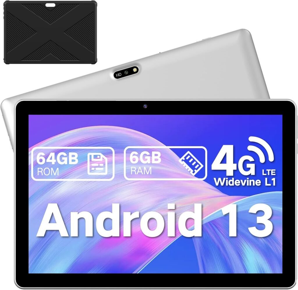 Tablet 10.1 inch Android 13 Tablets, 4G Cellular Tablets with SIM Card Slot, 2024 LTE Tablet  Phone (Makes Calls), 6GB+64GB, Support 1TB Expand, 5MP+8MP Tablet with Case, GPS 5G WiFi Tablet PC