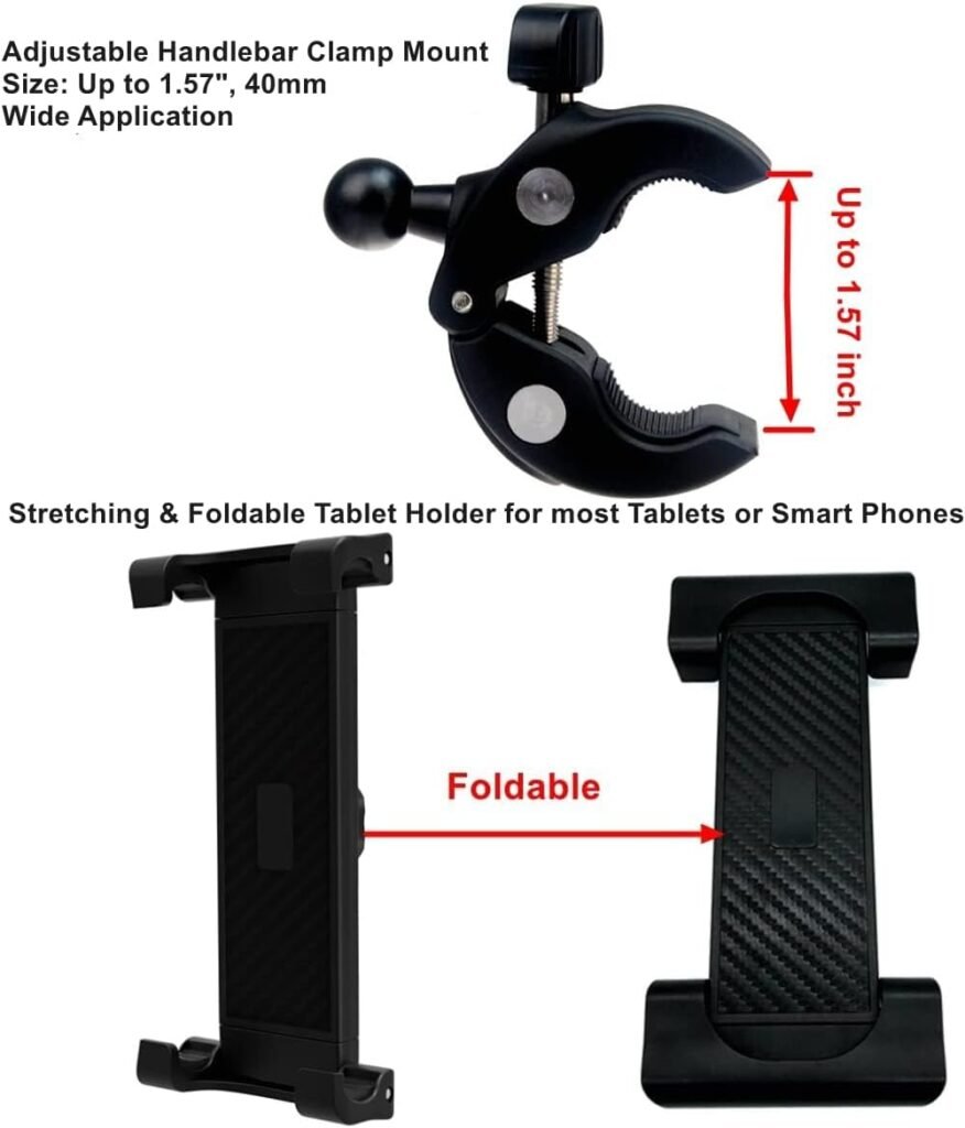 Tablet Holder Mount for Exercise Spin Bike,Treadmill,Microphone Mic Stand,Stationary Bicycle Handlebar,Elliptical,Boat,Golf Cart,Stroller,Adjustable Clamp Fits Tablets/Smart Phones,Stable