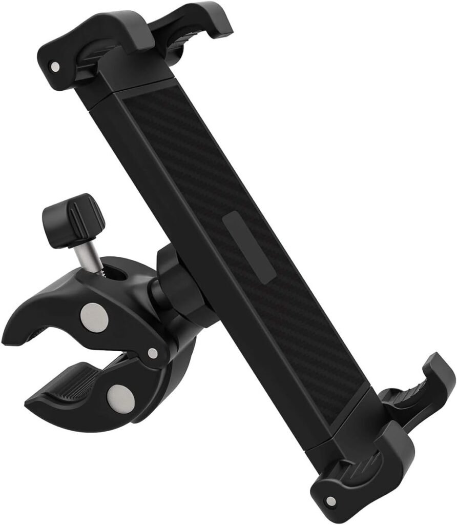 Tablet Holder Mount for Exercise Spin Bike,Treadmill,Microphone Mic Stand,Stationary Bicycle Handlebar,Elliptical,Boat,Golf Cart,Stroller,Adjustable Clamp Fits Tablets/Smart Phones,Stable