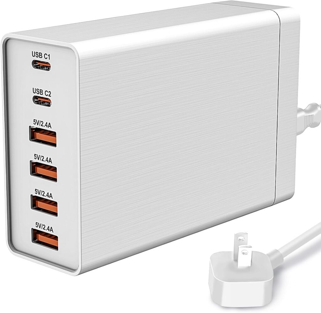 𝟐𝟎𝟐𝟒 𝗡𝗲𝘄 USB Wall Charger Multiport RISWOJOR，40W Flat Plug 6 Port Multi USB Charger Station with Auto Detect Technology, USB Charging Station for Multiple Devices with for Smartphone Tablet