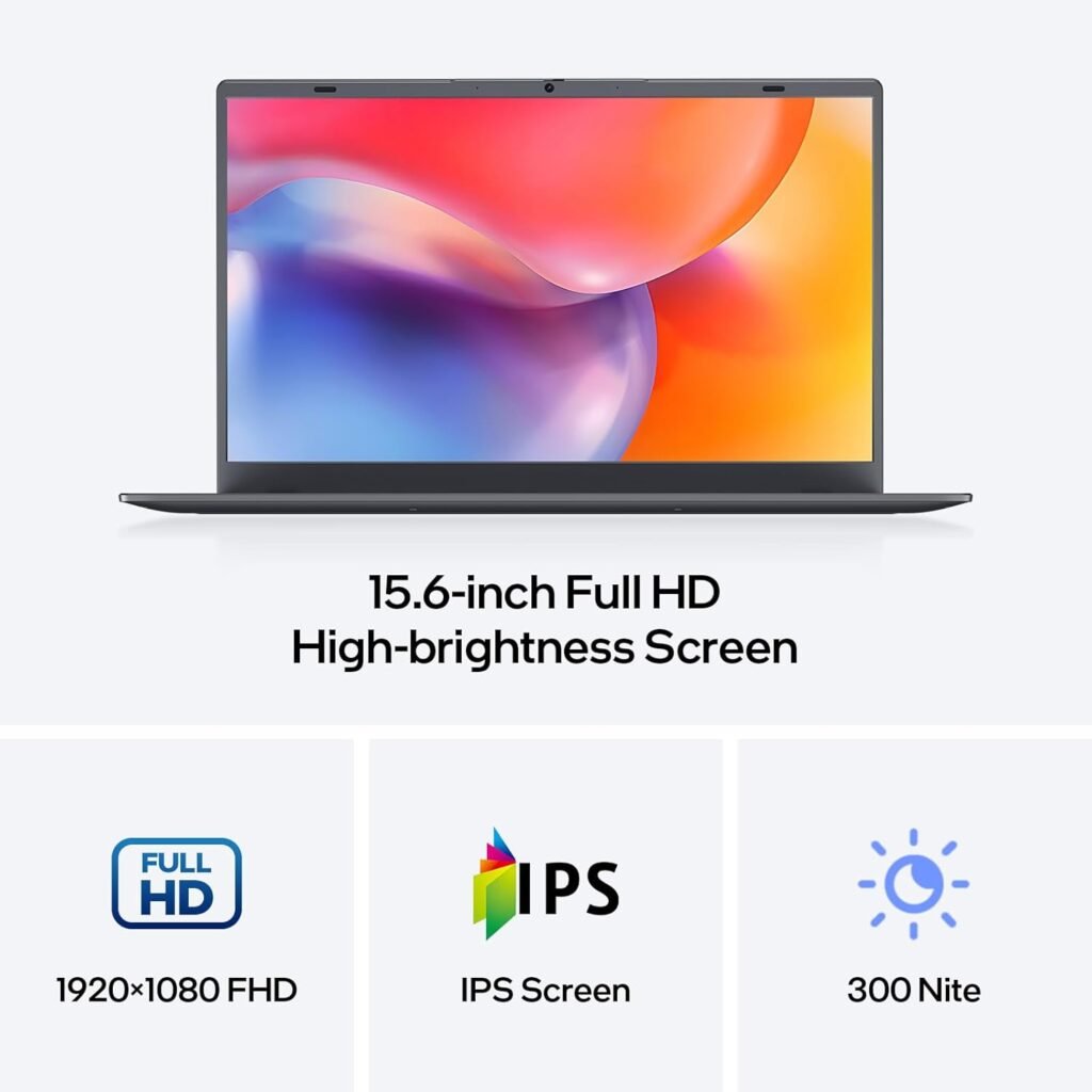 Windows 11 Laptop Computer, 12GB DDR5/1TB SSD, N95 Quad-Core, MS Office 2024, 15.6 inch 1920x1080 FHD Display, Dual Band WiFi, BT5.0, Fingerprint Unlock/Physical Camera Switch (Gray)