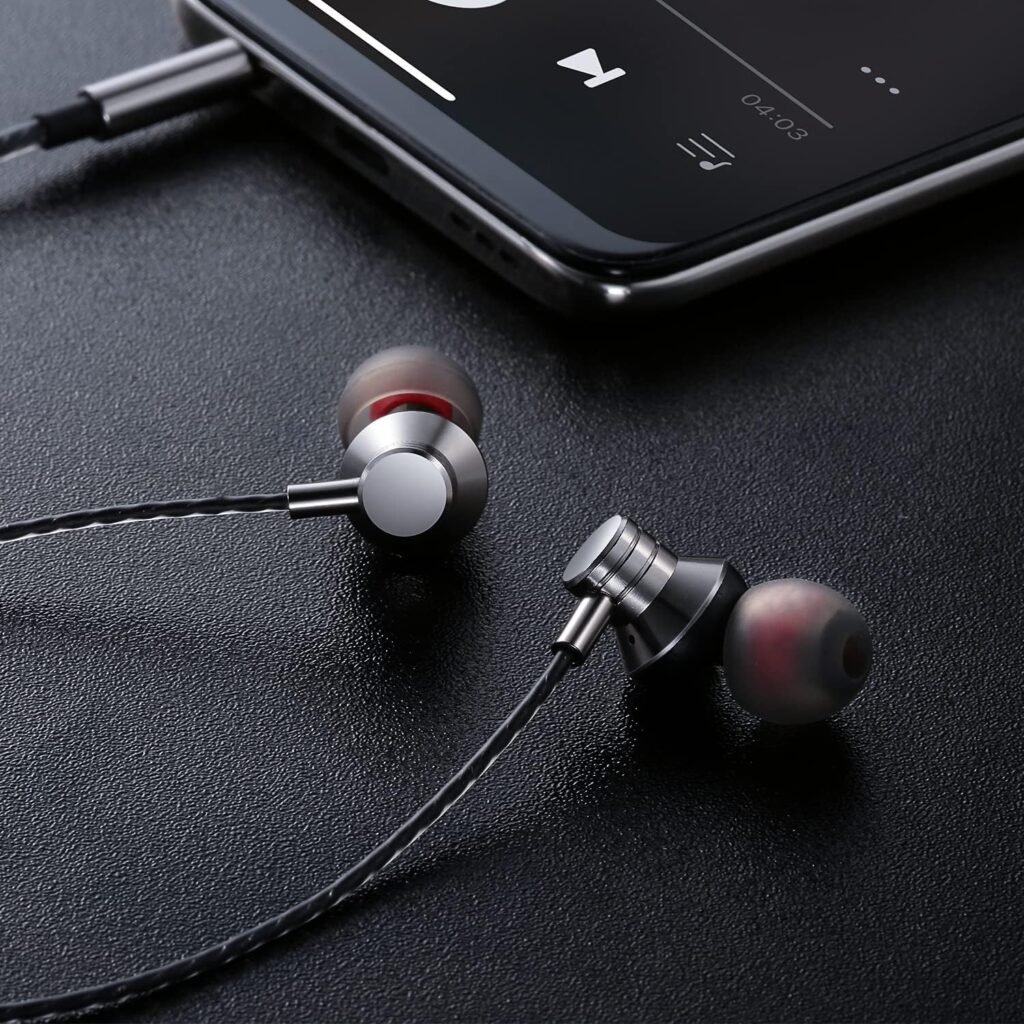 Wired Earbuds Headphones with Microphone Stereo Bass Earphones Noise Isolation in-Ear Headset Compatible with All Smartphones Tablets iPod IPad MP3 Player That with 3.5 mm Interface(Silver)