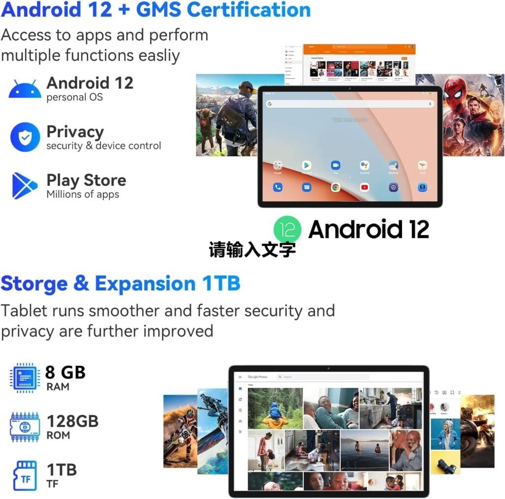10.1 Inch Android Tablet, 4G LTE Dual SIM, 8GB RAM 128GB Storage,Supports 1TB Micro Card, 1920 1200 Full HD IPS Touchscreen,Dual Camera, WiFi/WLAN/Bluetooth/GPS (Black, 128 GB)