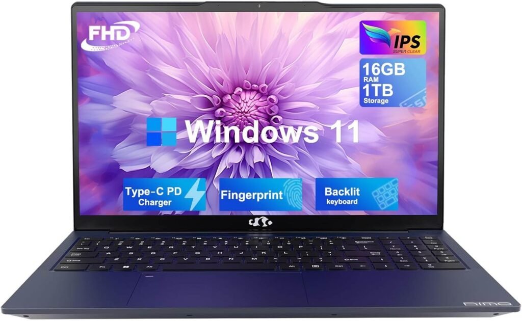 15.6 FHD IPS Student Laptop Computer, 16GB RAM 1TB SSD, 4-Cores Pentium N100 (Beat i3-1115G4, Up to 3.4GHz), Backlit Keyboard, Fingerprint,2 Years Warranty, WiFi 6, Win 11 H