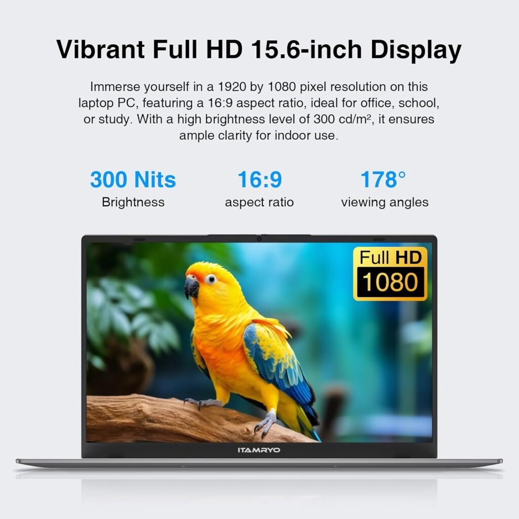 15.6 inch Win11 Laptop Computer, 1920x1080 IPS Screen, 16GB DDR5 RAM / 512GB NVMe SSD, N100 Processor Notebook PC, Support Type-c Charging, WiFi 6, BT, Gigabit Ethernet, Full Size Keyboard