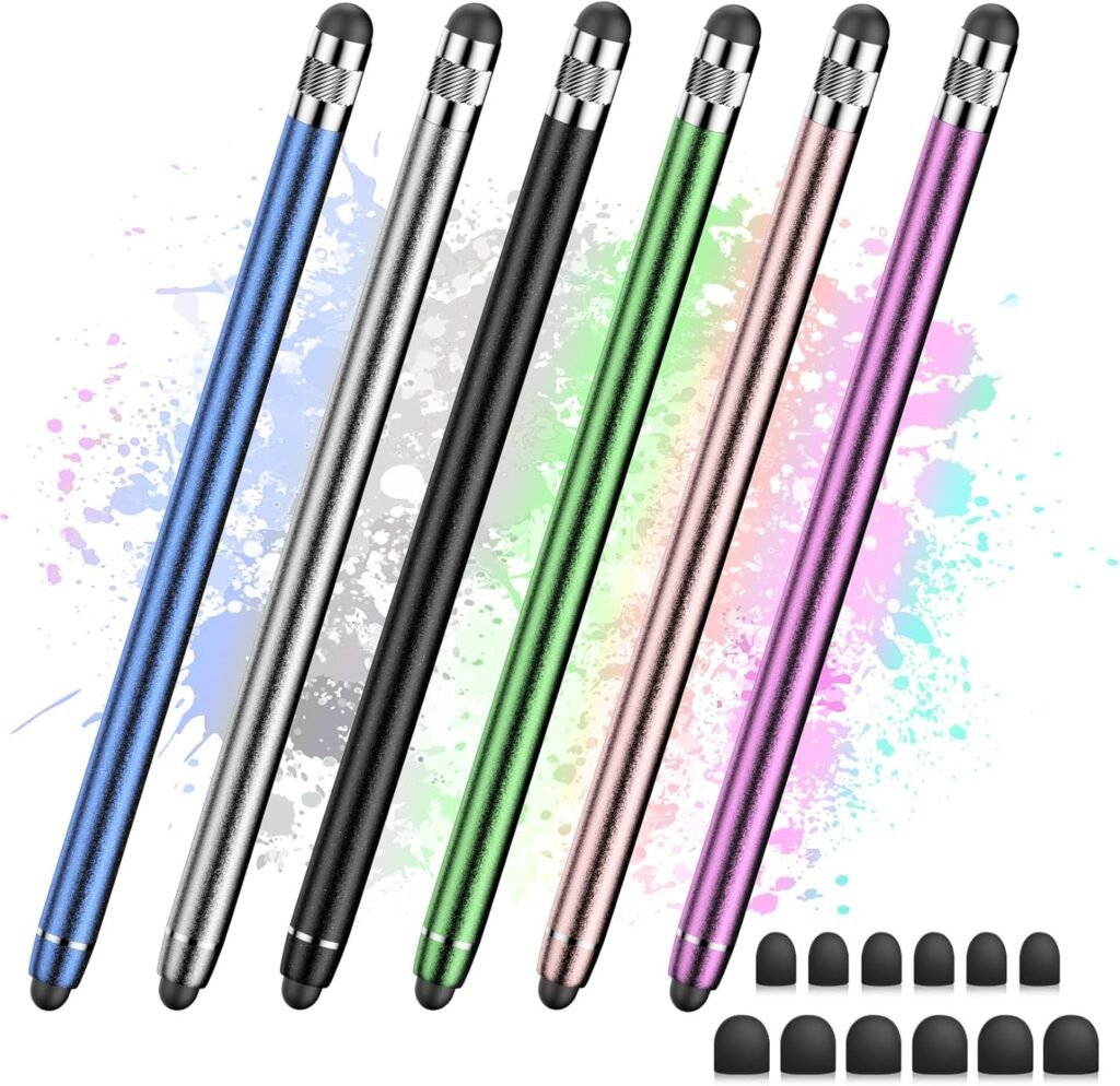 6 Pack Stylus Pens,Stylus Pencil for iPad, iPhone, Microsoft Surface, Android Smartphones, Tablets and All Common touchscreens (Black/Silver/Purple/Green/Blue/Rose Gold)