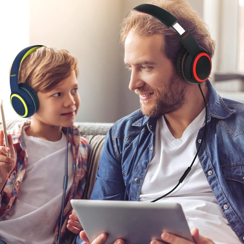 A10 Kids Headphones with Microphone, Lightweight Folding Stereo Bass Headphones with 1.5M No-Tangle Cord, Portable Wired Headphones for Smartphone Tablet Computer MP3 / 4 (Blue)