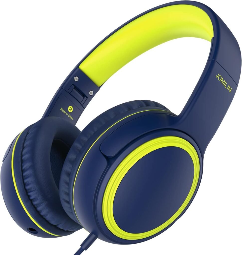 A10 Kids Headphones with Microphone, Lightweight Folding Stereo Bass Headphones with 1.5M No-Tangle Cord, Portable Wired Headphones for Smartphone Tablet Computer MP3 / 4 (Blue)
