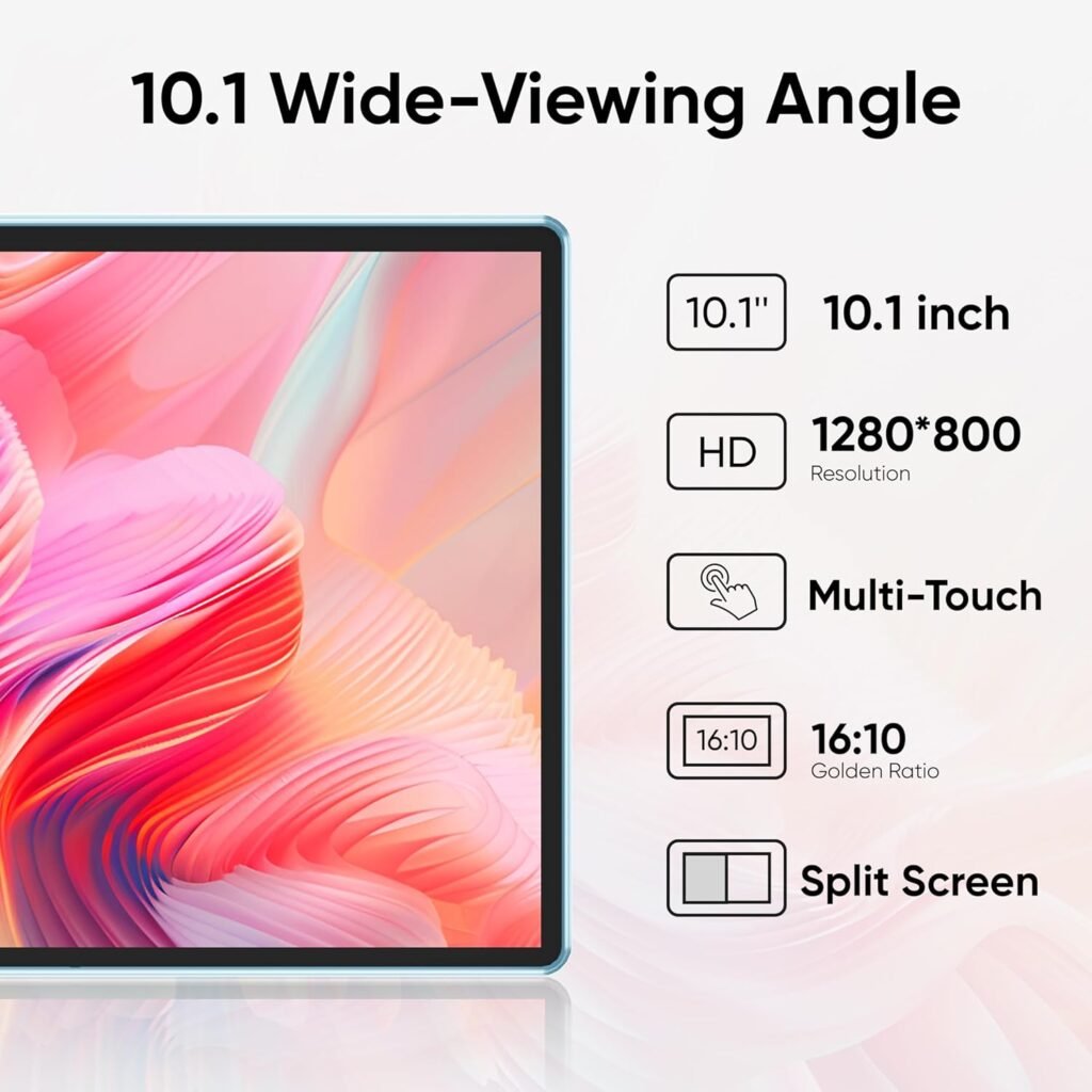 Android 14 Tablet, 2025 Tablet 10 inch,6GB+64GB+512GB Expand, 2.0GHz Processor, IPS Touchscreen Display, 6000mAh Battery, 5GHz+2.4GHz Dual WiFi,Bluetooth 5.0,GPS, Split Screen Support, Dual Cameras