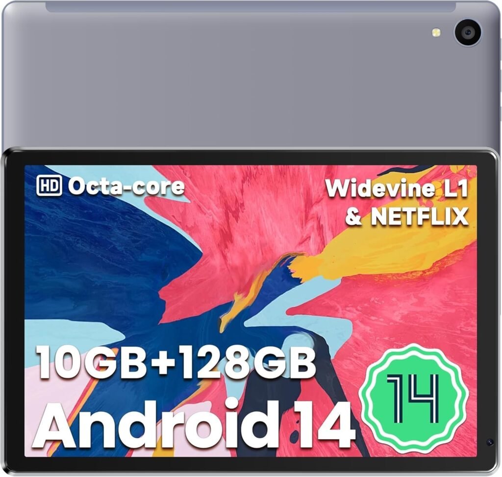 Android Tablet, 10.1 inch Tablets with 1280 * 800 IPS HD Touchscreen, Octa-Core Processor, 10(4+6) GB RAM 128GB ROM, 1TB TF Card Expandable, 5G/2.4G WiFi, BT 5.0,Dual Camera, Google Tablet