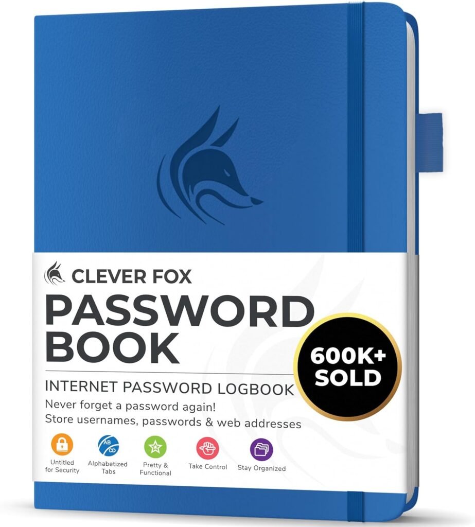 Clever Fox Password Book with Alphabetical tabs. Internet Address Organizer Logbook. Small Pocket Password Keeper for Website Logins (Lavender)