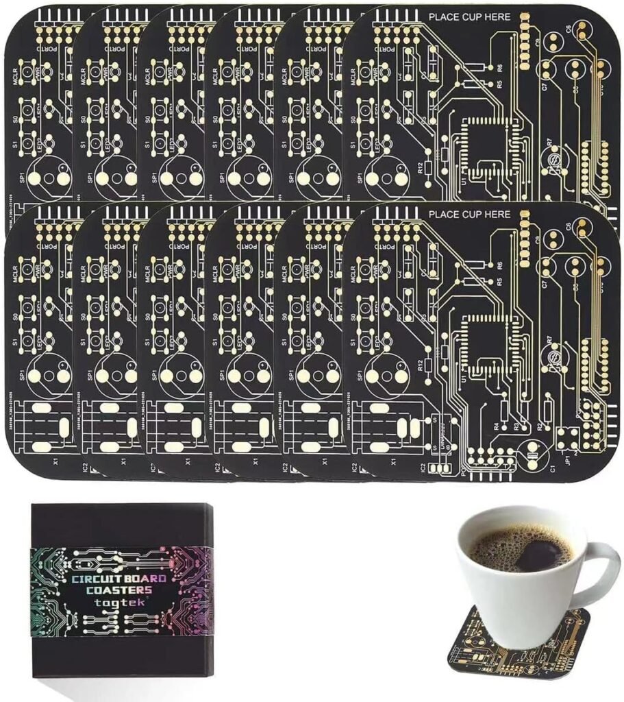 Coasters for Drinks in PCB-Design Green Coasters Decor with Immersion Gold Circuit Board Coasters for Coffee Table Bar Office Tech Gifts for Boyfriend Gamer Geek Engineer Dad Men (2 x Green/Pack)