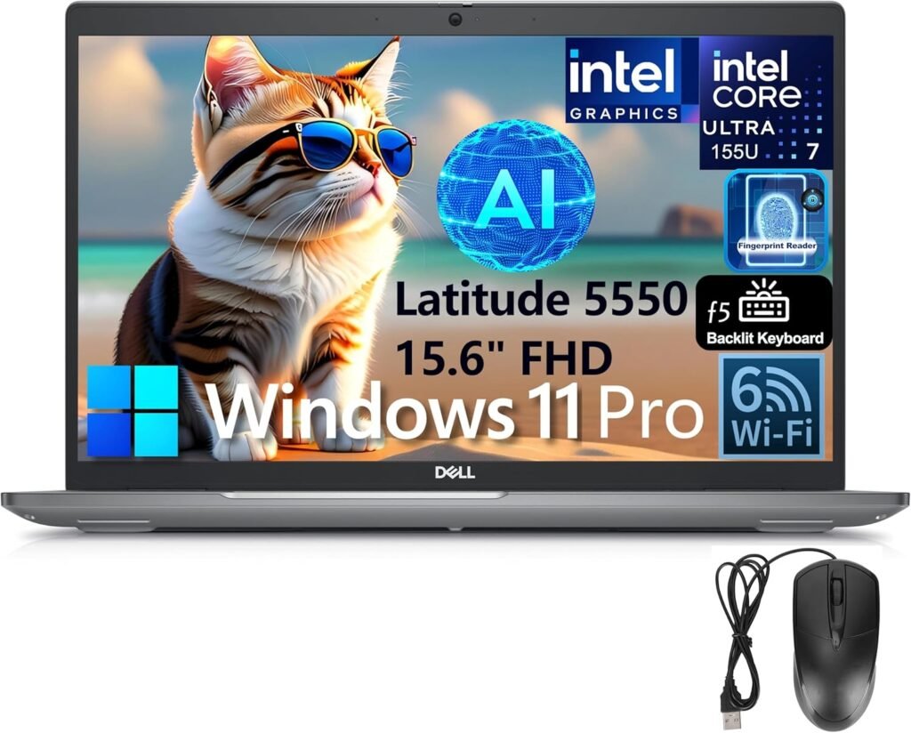 Dell Latitude 5550 15 Business AI Laptop, 15.6 FHD Computer, Intel Ultra 7 155U (Beat i7-1355U), 64GB DDR5 RAM, 1TB PCIe SSD, WiFi 6, Backlit Keyboard, Fingerprint Reader, Windows 11 Pro