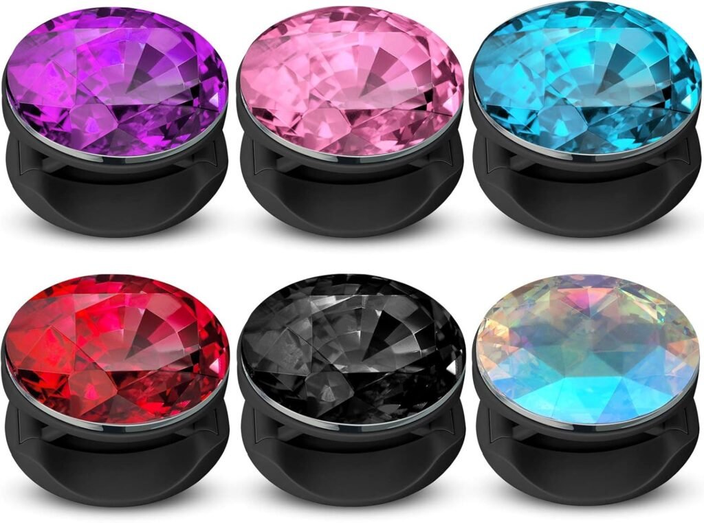 Frienda 6 Pieces Plastic Disco Crystal Phone Grip Collapsible Crystal Phone Grip Holder Adhesive Foldable Expanding Finger Stand Holder Kickstand for Smartphone and Tablets(Vibrant Colors)