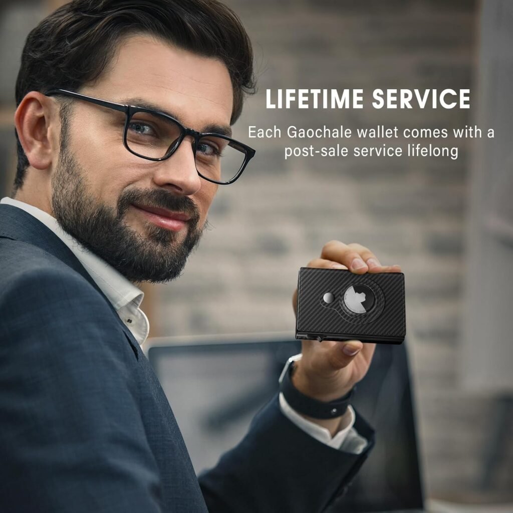 GAOCHALE AirTag Wallet Genuine Leather Air Tag Wallet RFID Technology Credit Card Holder with Minimalist Wallet for Men for Apple AirTag (No Airtag Included)(Dark Brown)