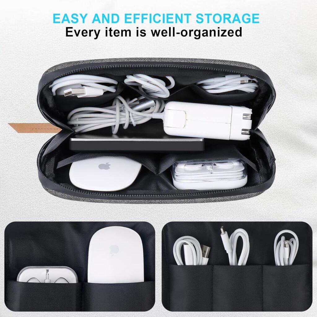 Lacdo Electronic Organizer Travel Cable Organizer Bag Pouch Case Tech Electronic Accessories Case Portable Charger Case for Cords, Cable, MacBook Laptop Charger, Power Adapter, Mouse, Power Bank, Gray
