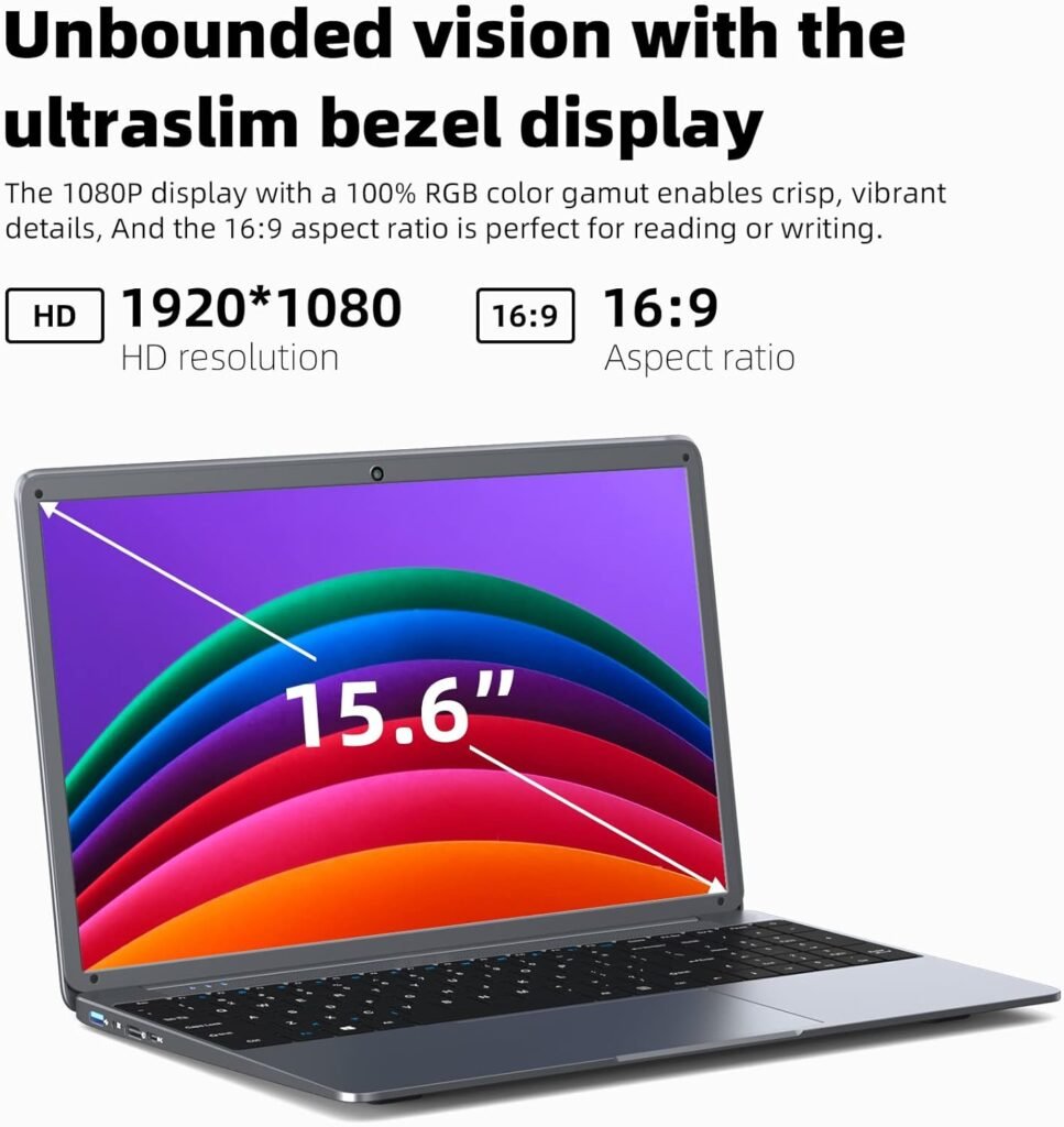 Laptops, 15.6 Laptops Computer, High Performance Quad-Core Celeron N5095 Processors, 12GB DDR4 1024GB SSD Computers Laptop, FHD 1920X1080 Screen, 2.4G/5G WiFi, Bluetooth 4.2, Type-C(Gray)
