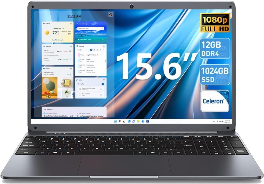 Laptops, 15.6 Laptops Computer, High Performance Quad-Core Celeron N5095 Processors, 12GB DDR4 1024GB SSD Computers Laptop, FHD 1920X1080 Screen, 2.4G/5G WiFi, Bluetooth 4.2, Type-C(Gray)