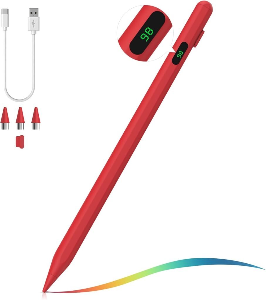 MoKo Stylus Pen for Touch Screen, Active Universal Stylus Pen Compatible with iPad/iPhone/Samsung and Other iOS/Android Smartphone and Tablet Devices Tablet Pen with Power Display, White