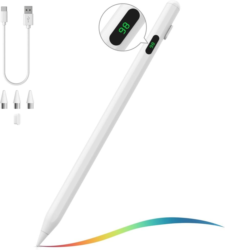 MoKo Stylus Pen for Touch Screen, Active Universal Stylus Pen Compatible with iPad/iPhone/Samsung and Other iOS/Android Smartphone and Tablet Devices Tablet Pen with Power Display, White