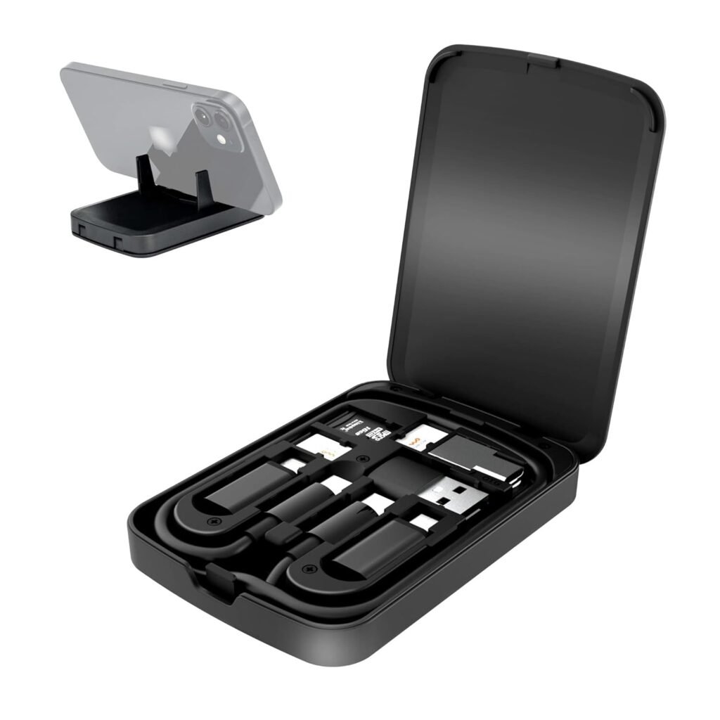 Multi-Functional Compact Cable Card with 22 USB-C Cable  USB-A/Micro-USB/Light/OTG USB Adapter Kit Cable Convertor Storage Box for Traveling Phone Pad Charging PC Computer Data Transfer
