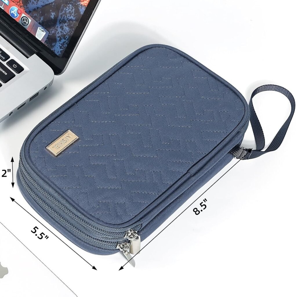 NISHEL Travel Cord Organizer Case, Double Layers Tech Electronic Bag, Essentials for Charger, Cable, Phone, Flash drive, Pink