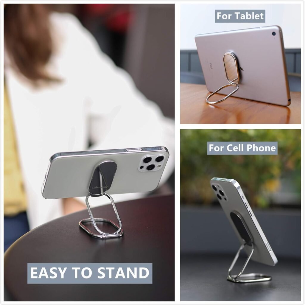 Phone Ring Holder Grip-with Car Magnetic Phone Mount Metal Phone Ring Finger Kickstand Cell Phone Grip Compatible with iPhone iPad Smartphones Tablets (Rosegold)