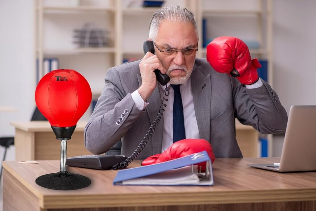 Tech Tools Desktop Punching Bag - Suctions to Your Desk, Heavy Duty Stress Relief Boxing Bag, Cool Stuff for Office, White Elephant Gifts for Boss or Coworker
