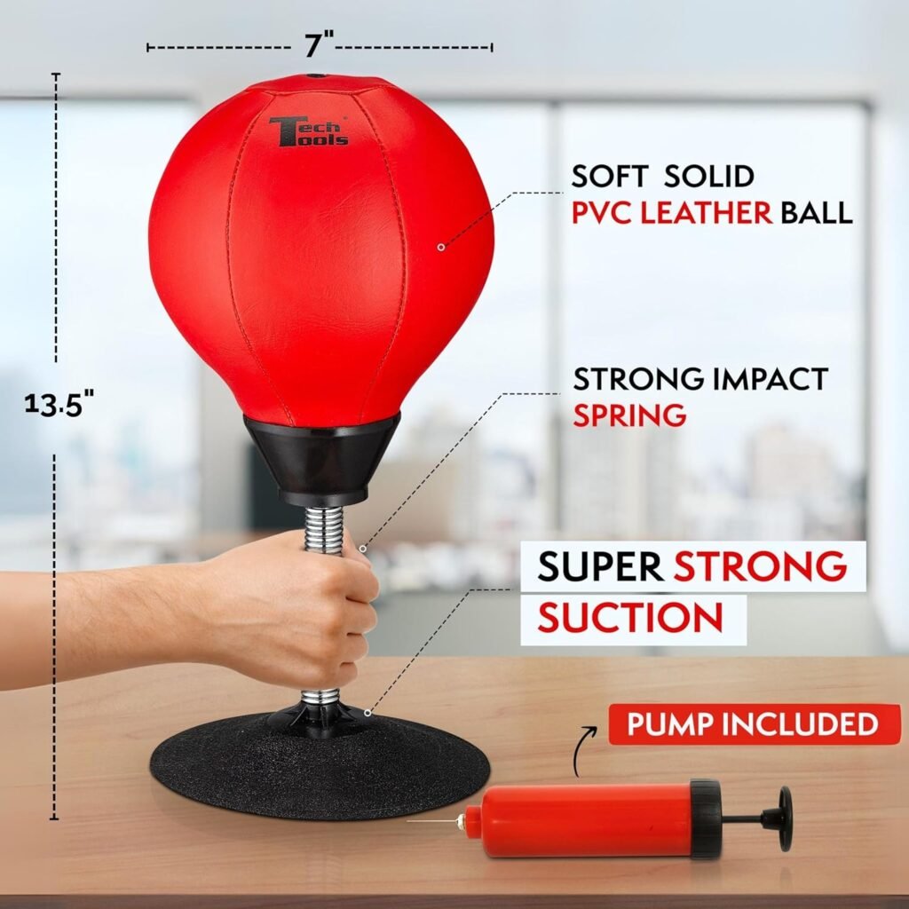 Tech Tools Desktop Punching Bag - Suctions to Your Desk, Heavy Duty Stress Relief Boxing Bag, Cool Stuff for Office, White Elephant Gifts for Boss or Coworker