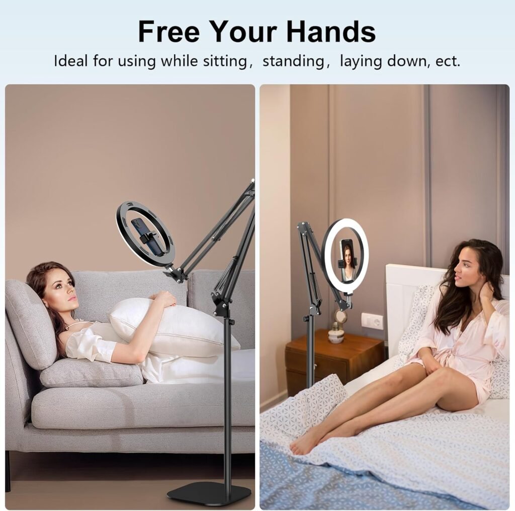 Upgrade Ring Light Overhead Phone Mount, Evershop Selfie Ring Light with Stand and Phone Holder,10”Circle LED Desk Ring Light with Clamp for Video Recording,Zoom Meeting,Live Streaming Tiktok,YouTube
