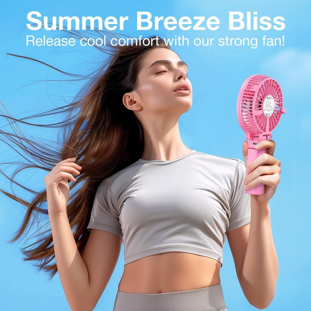 VersionTECH. Portable Handheld Fan, Powerful+Durable+4000mAh+180° Foldable, Mini Table Fans with USB Rechargeable Battery Operated Cooling Accessories for Personal Use, Travel, Office Black