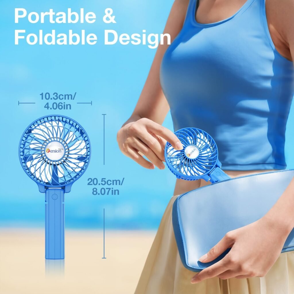 VersionTECH. Portable Handheld Fan, Powerful+Durable+4000mAh+180° Foldable, Mini Table Fans with USB Rechargeable Battery Operated Cooling Accessories for Personal Use, Travel, Office Black