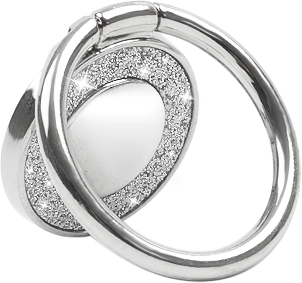 Cell Phone Ring Holder Metal Finger Ring Stand, Glitter, Round Alloy, 360° Rotation, 180° Flip, for Smartphones and Tablets