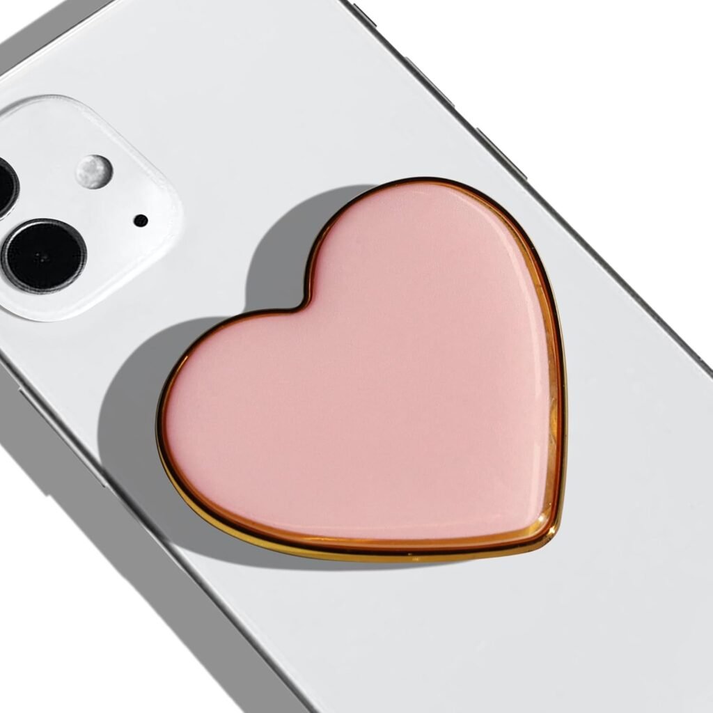 GRIPONG Cute Heart Shape Colorful Gold Enamel Epoxy Expandable Collapsible Mobile Phone Grip Stand Holder for Smartphone Tablet Cell Phone Accessory (Bright Pink)