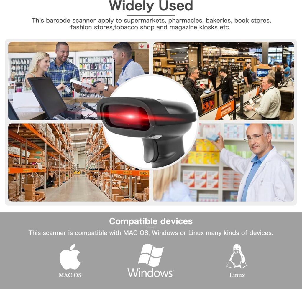 NETUM Bluetooth Barcode Scanner, Compatible with 2.4G Wireless  Bluetooth Function  Wired Connection, Connect Smart Phone, Tablet, PC, CCD Bar Code Reader Work with Windows, Mac,Android (NT-1228BC)