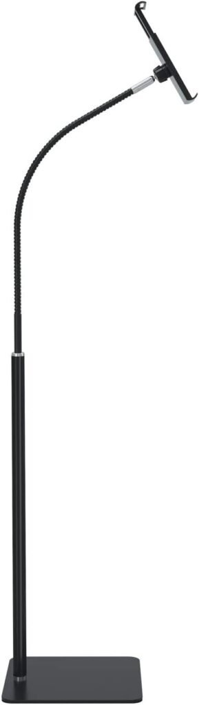 Tablet Floor Stand with Flexible Gooseneck and Stable Aluminum Base Suitable for 3.5” - 10.6” Smart Phone  Tablet Black