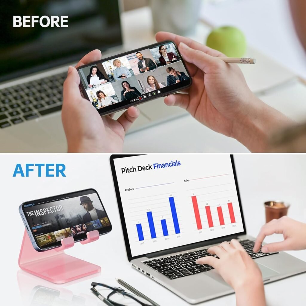 Tomorotec Iridescent Acrylic Cell Phone Stand, Portable Phone Holder for Desk Non-Slip Desktop Smartphones/Tablets Holder Compatible with iPhone Samsung Galaxy Pixel iPad Phone Cradle Dock Home Office